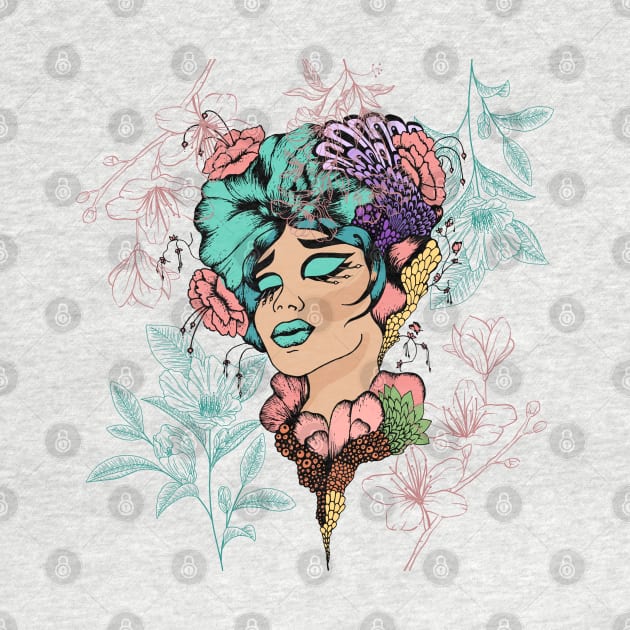 Aesthetic Summer Flower Girl | Pretty Floral Woman Art | Botanical Nature Theme | Floral Designs | Summer Gifts | Gifts for Nature Lovers by mschubbybunny